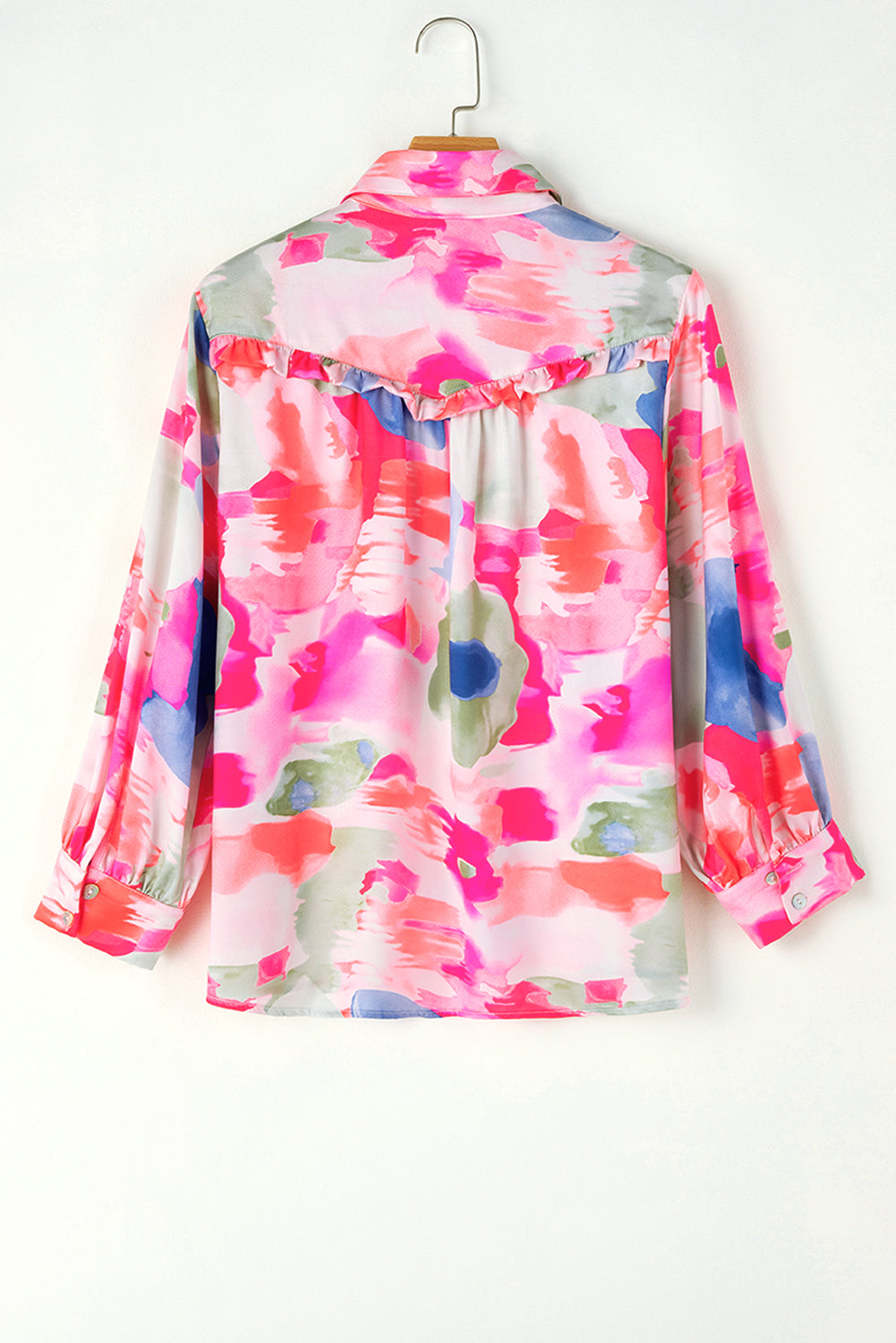 Multicolour Abstract Print Frill Detail Button Up Shirt