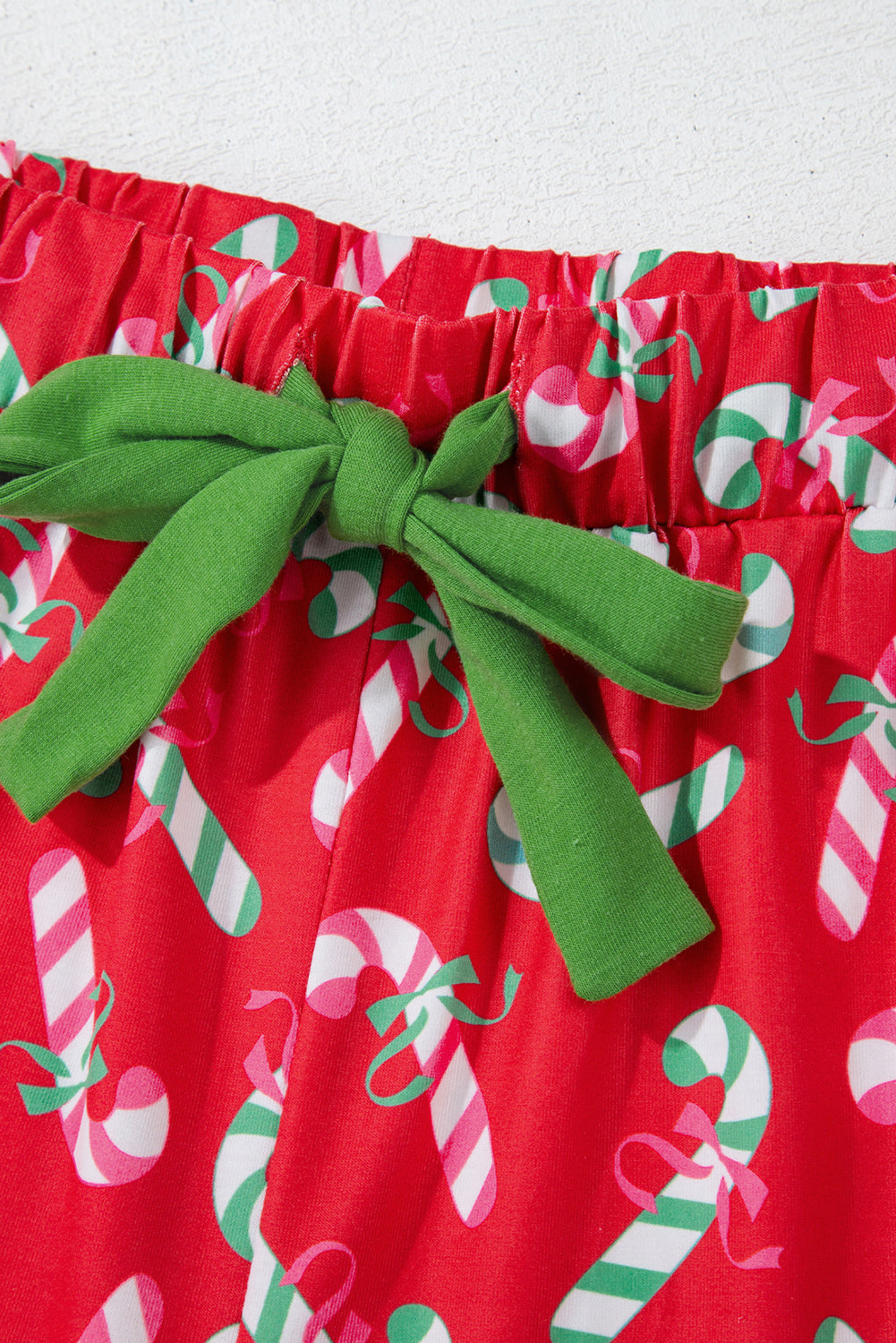 Green Christmas Candy Cane Print Ruffle Hem Pajama Set