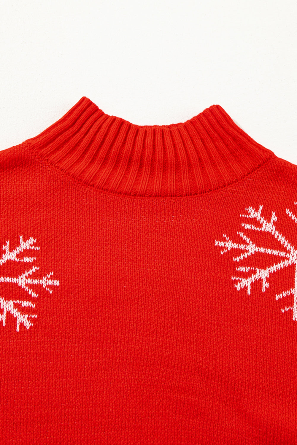 Fiery Red Christmas Snow Printed High Neck Sweater