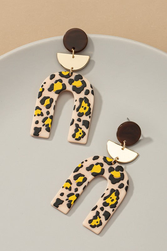 Embossed animal print arch drop earrings