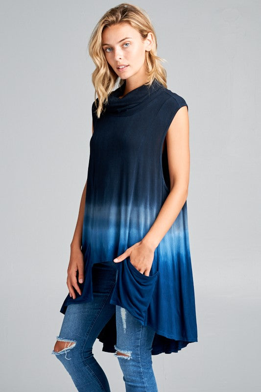 OMBRE SLEEVELESS TURTLE NECK POCKET TOP