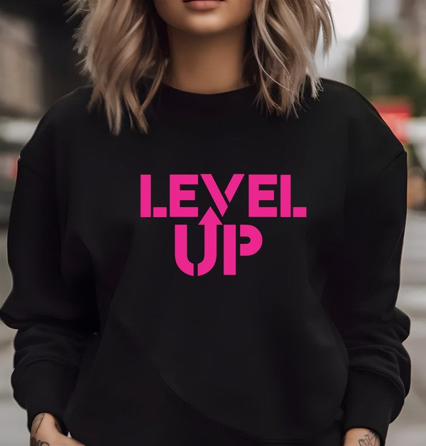 Pink Ink Level Up Graphic Crew Sweatshirt