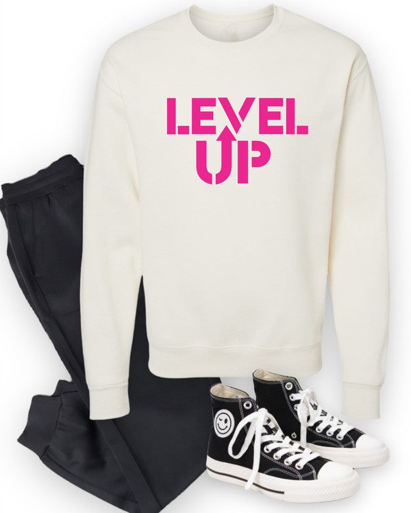 Pink Ink Level Up Graphic Crew Sweatshirt