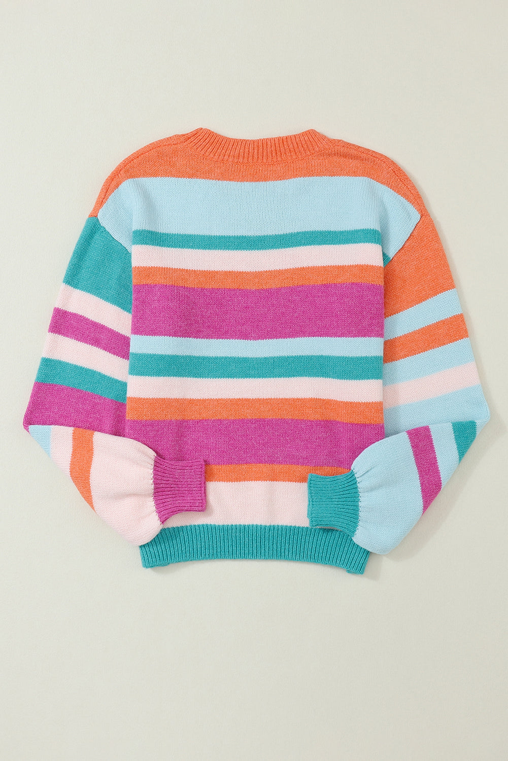 Multicolor Striped Knit Drop Shoulder Puff Sleeve Sweater