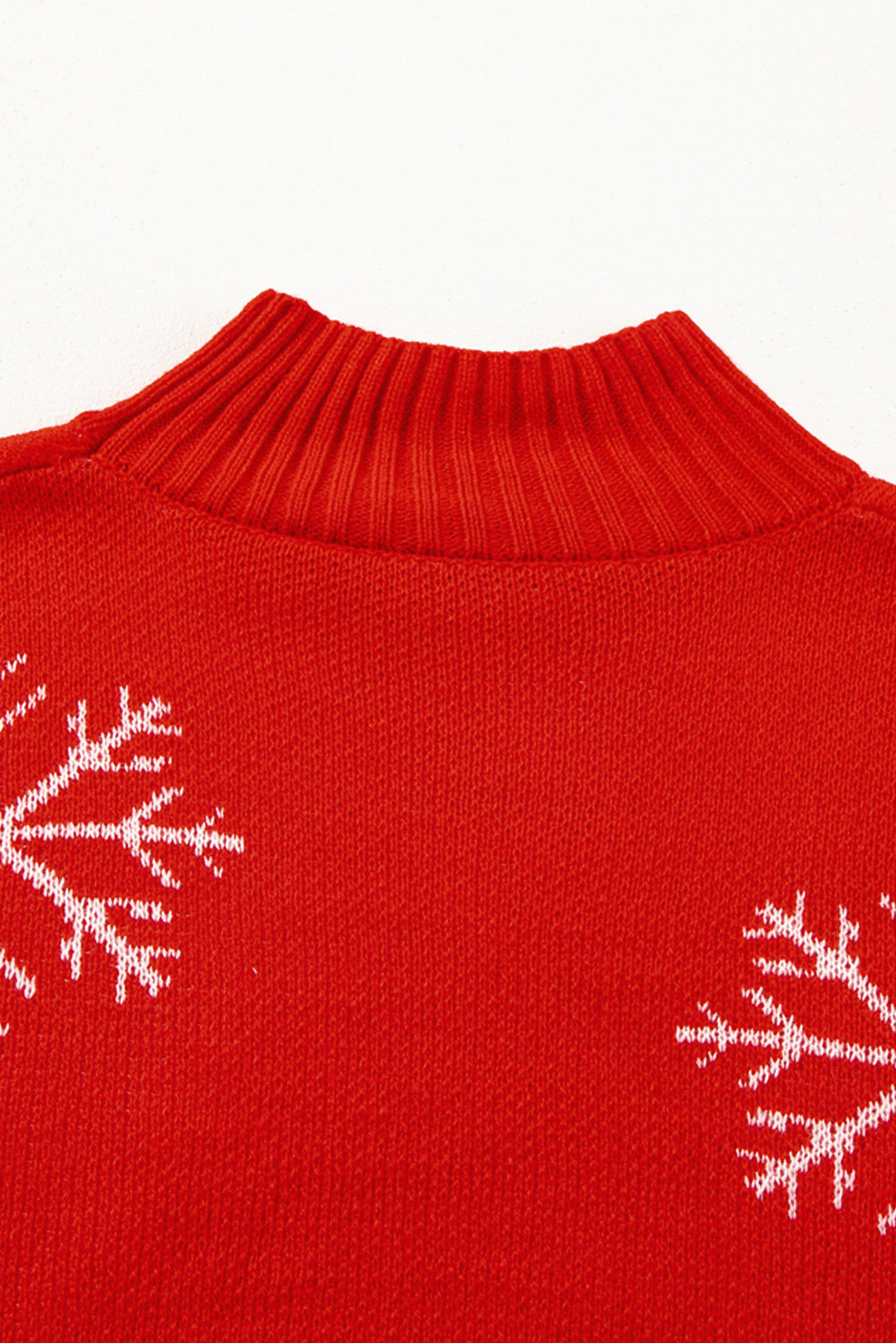 Fiery Red Christmas Snow Printed High Neck Sweater