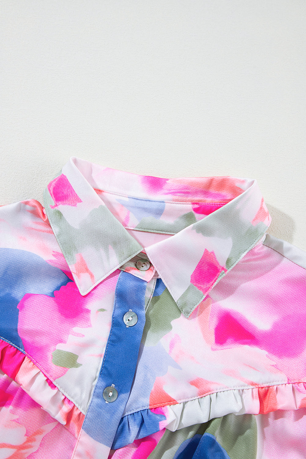 Multicolour Abstract Print Frill Detail Button Up Shirt