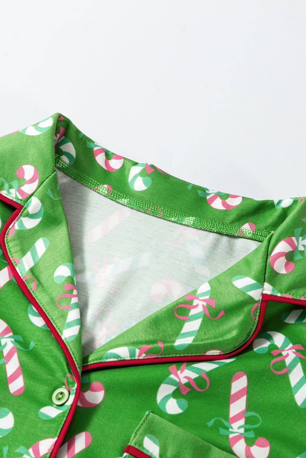 Green Christmas Candy Cane Print Ruffle Hem Pajama Set