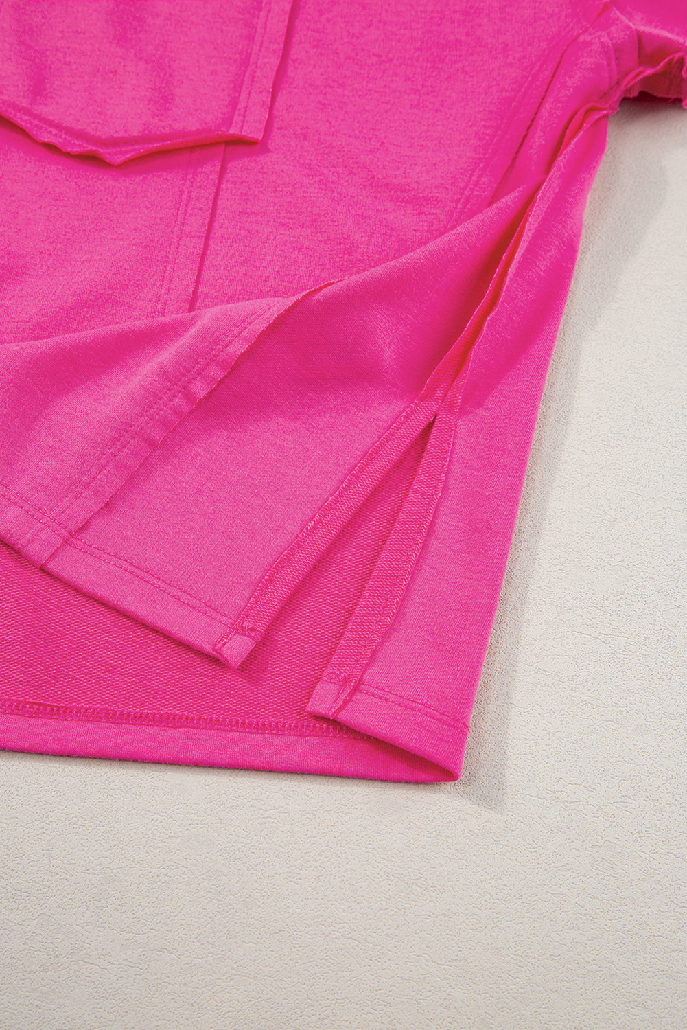 Bright Pink Patched Pocket Exposed Seam Oversize T-shirt