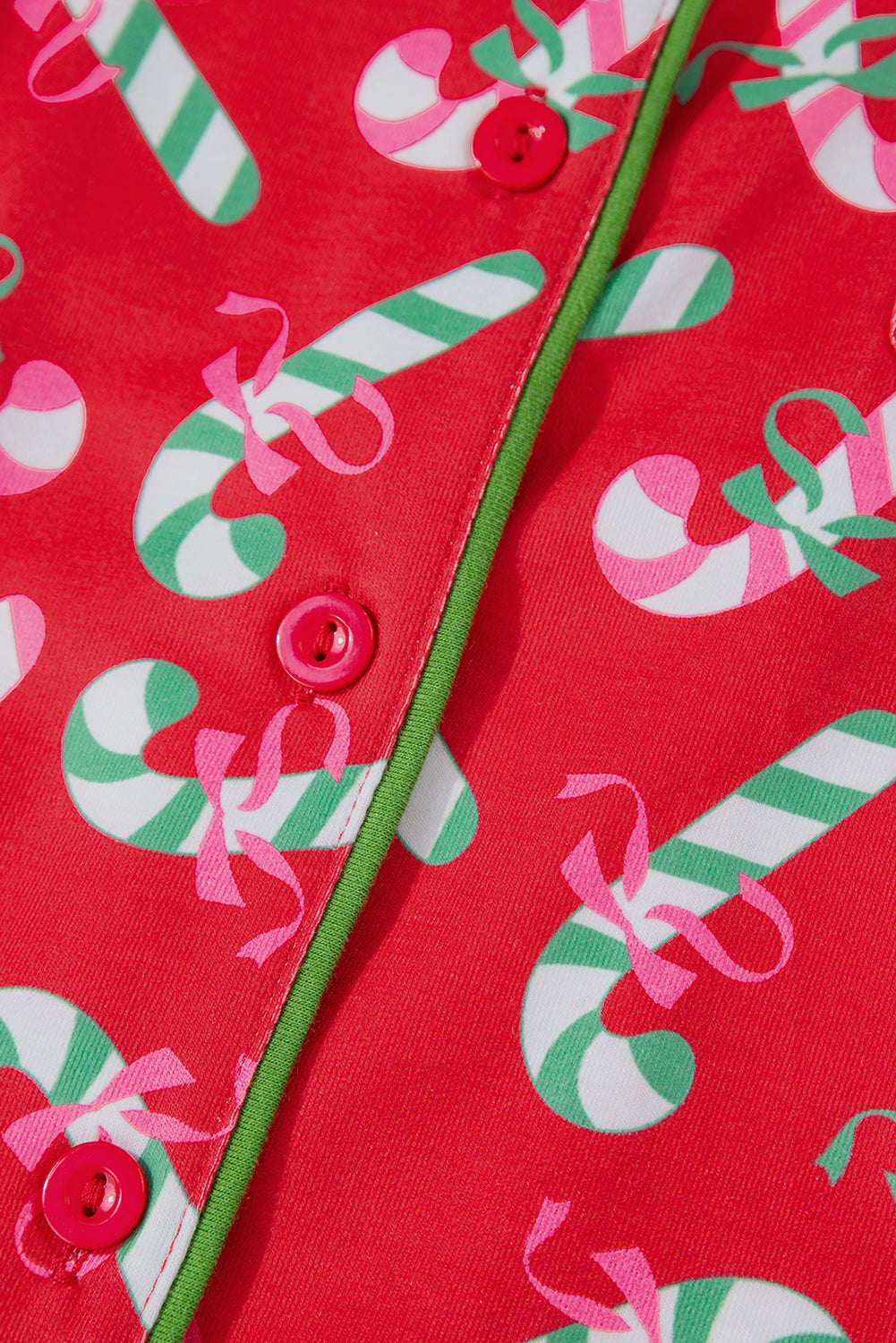 Green Christmas Candy Cane Print Ruffle Hem Pajama Set