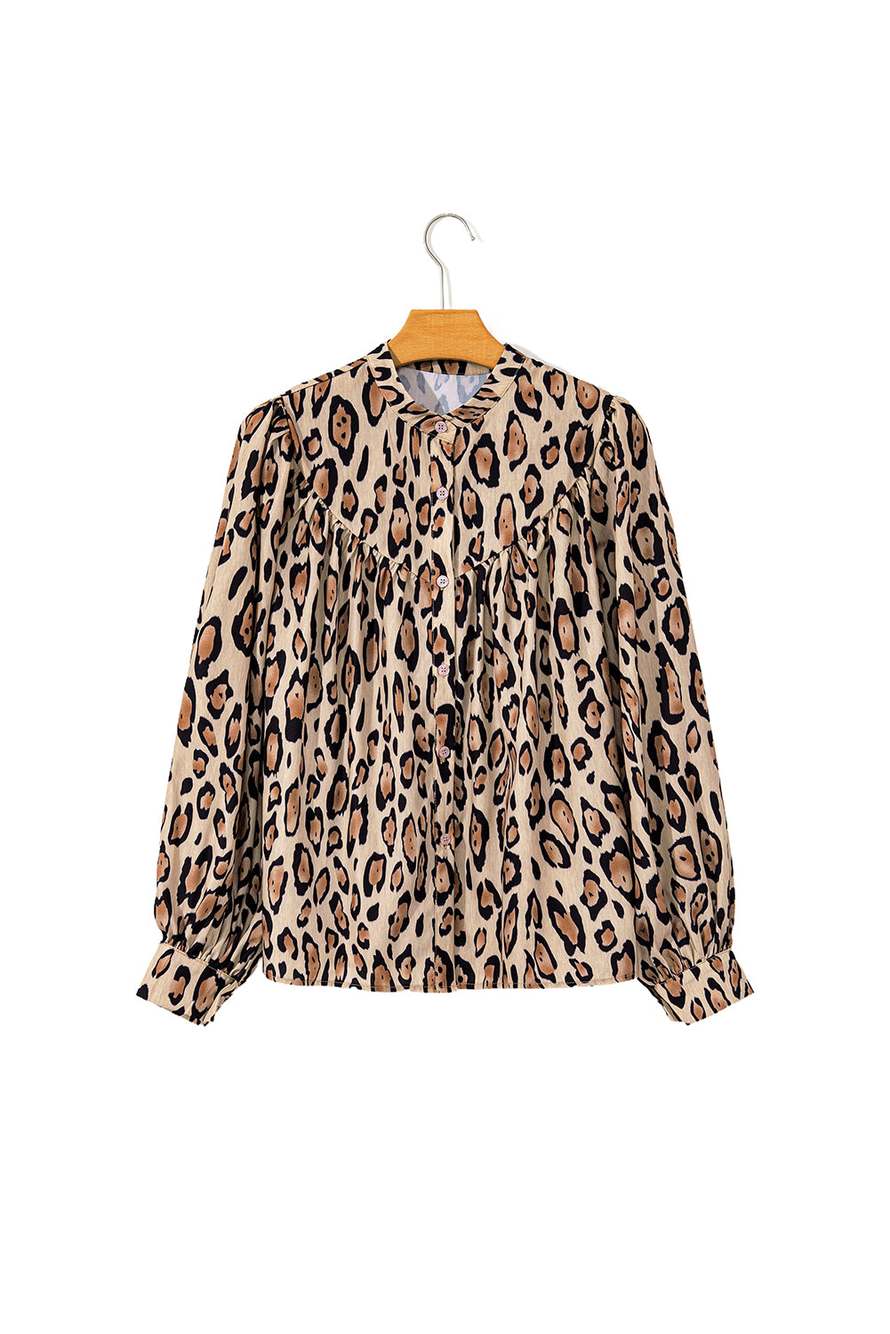 Light French Beige Leopard Print Balloon Sleeve Loose Blouse