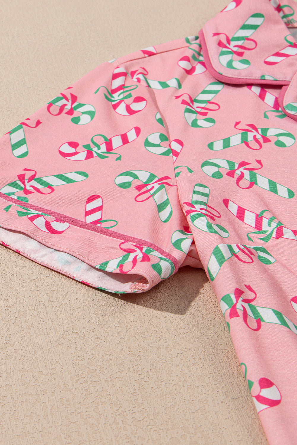 Green Christmas Candy Cane Print Ruffle Hem Pajama Set