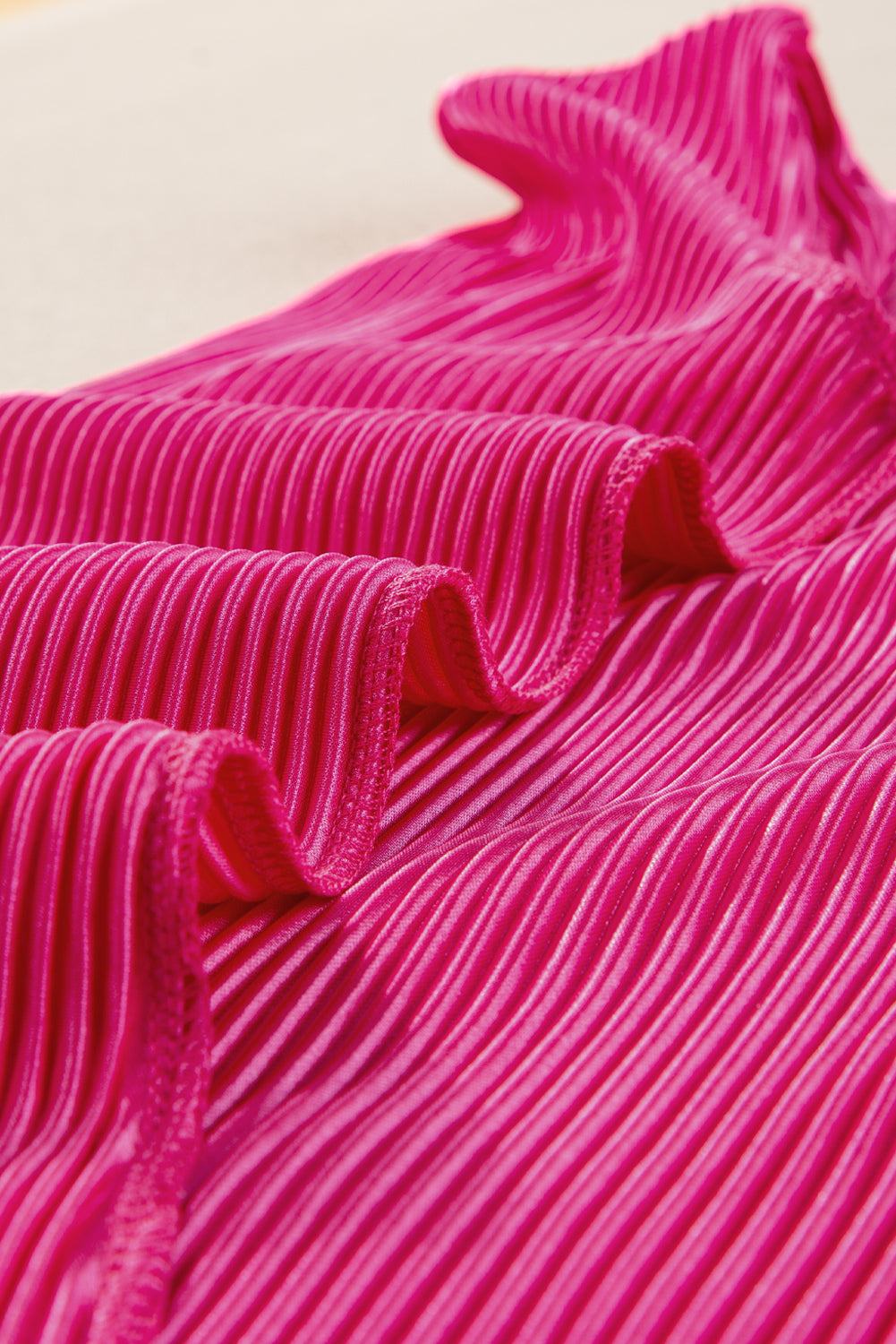 Bright Pink Ribbed Pleated Tee and Pocketed Shorts Set