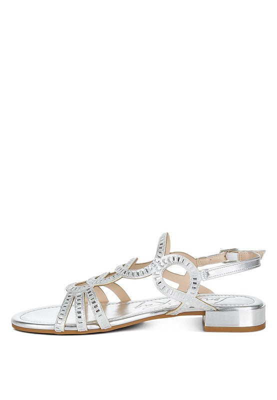 Jisters Cut Out Detail Rhinestone Flat Sandals