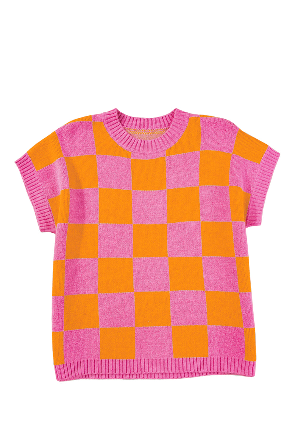 Strawberry Pink Colorblock Plaid Knit Dolman Tee