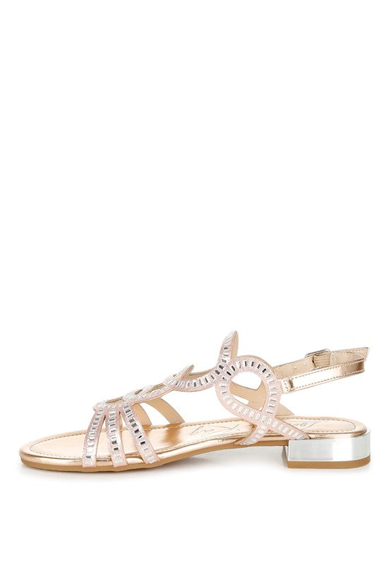 Jisters Cut Out Detail Rhinestone Flat Sandals