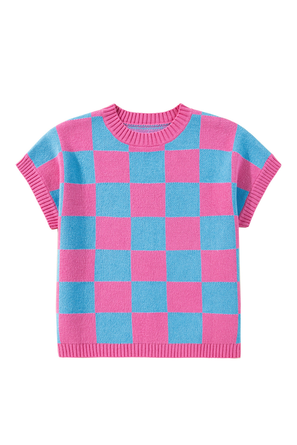 Strawberry Pink Colorblock Plaid Knit Dolman Tee