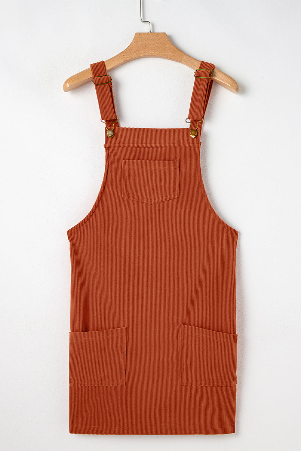 Cinnamon Corduroy Front Pockets Overall Dress