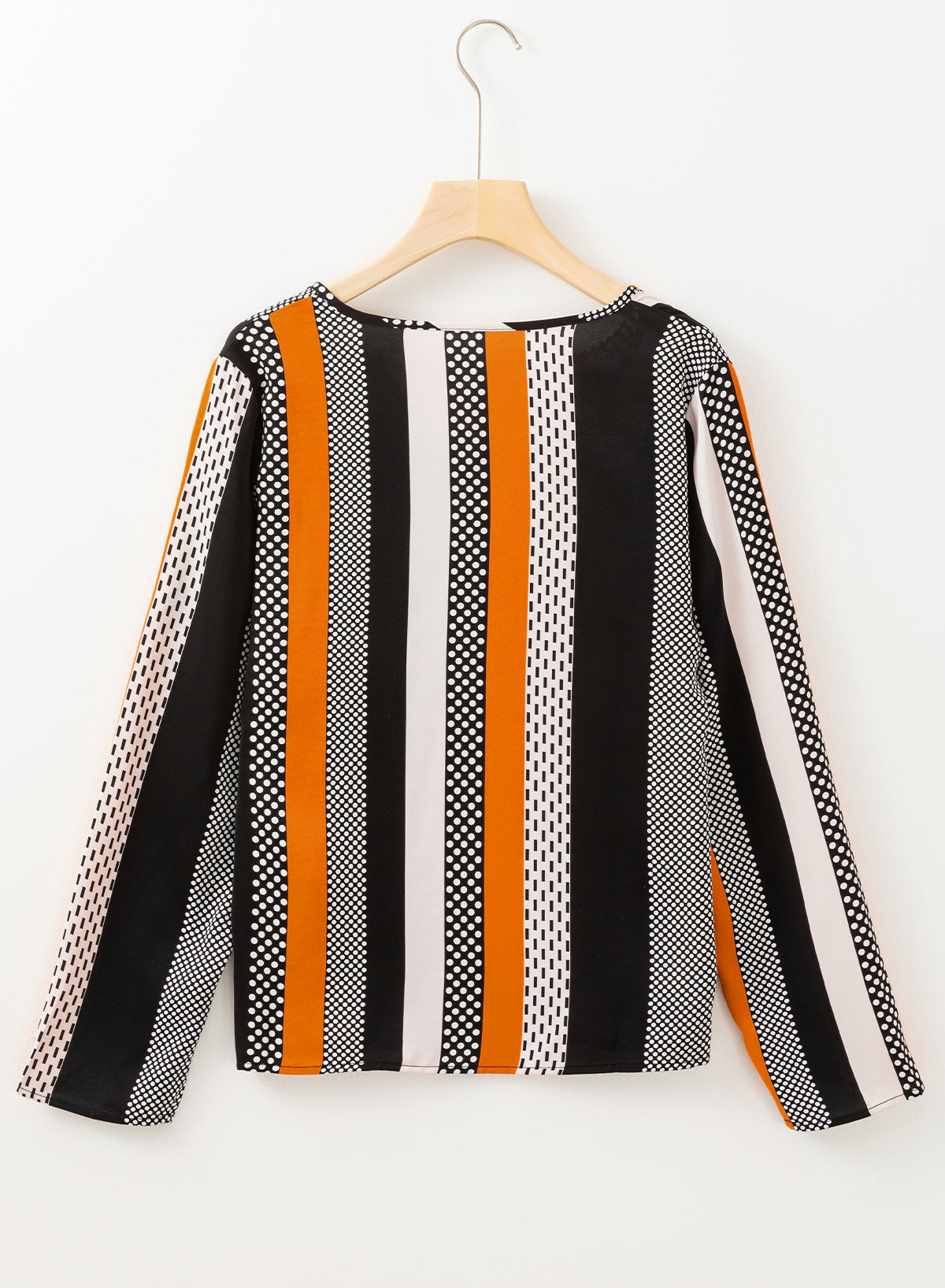 Orange Polka Dot Print Colorblock Notched Neck Top