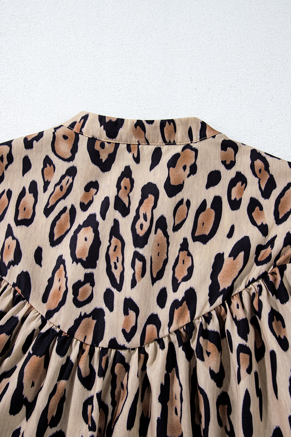 Light French Beige Leopard Print Balloon Sleeve Loose Blouse