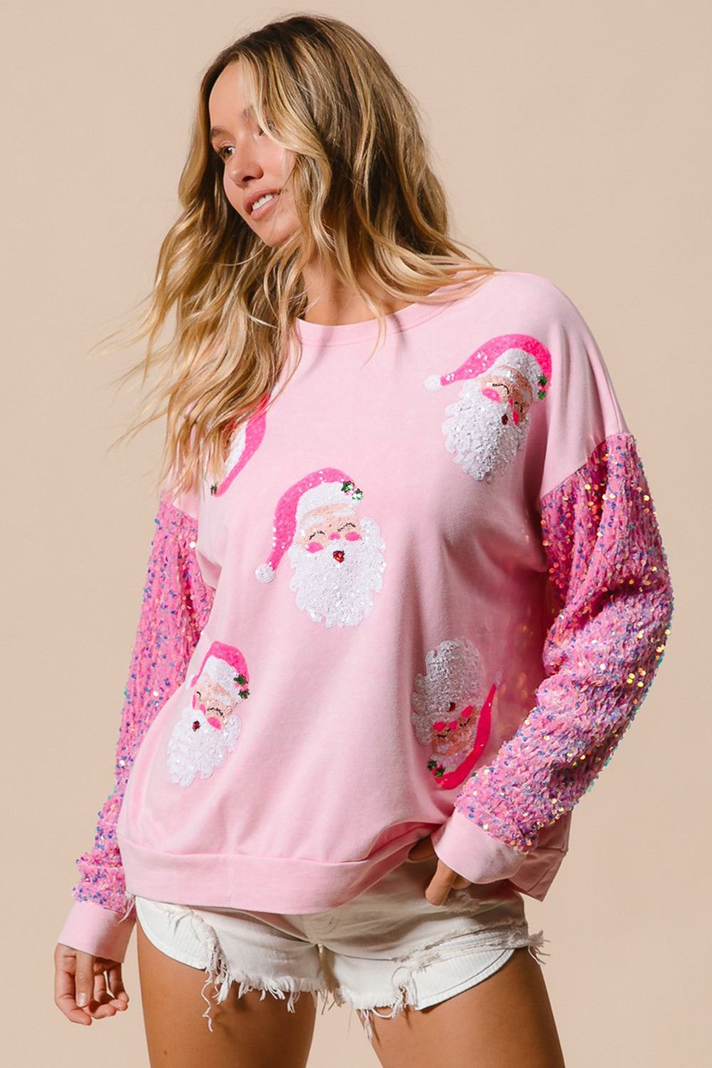 Moonlight Jade Sequined Santa Claus Christmas Sweatshirt