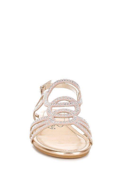 Jisters Cut Out Detail Rhinestone Flat Sandals