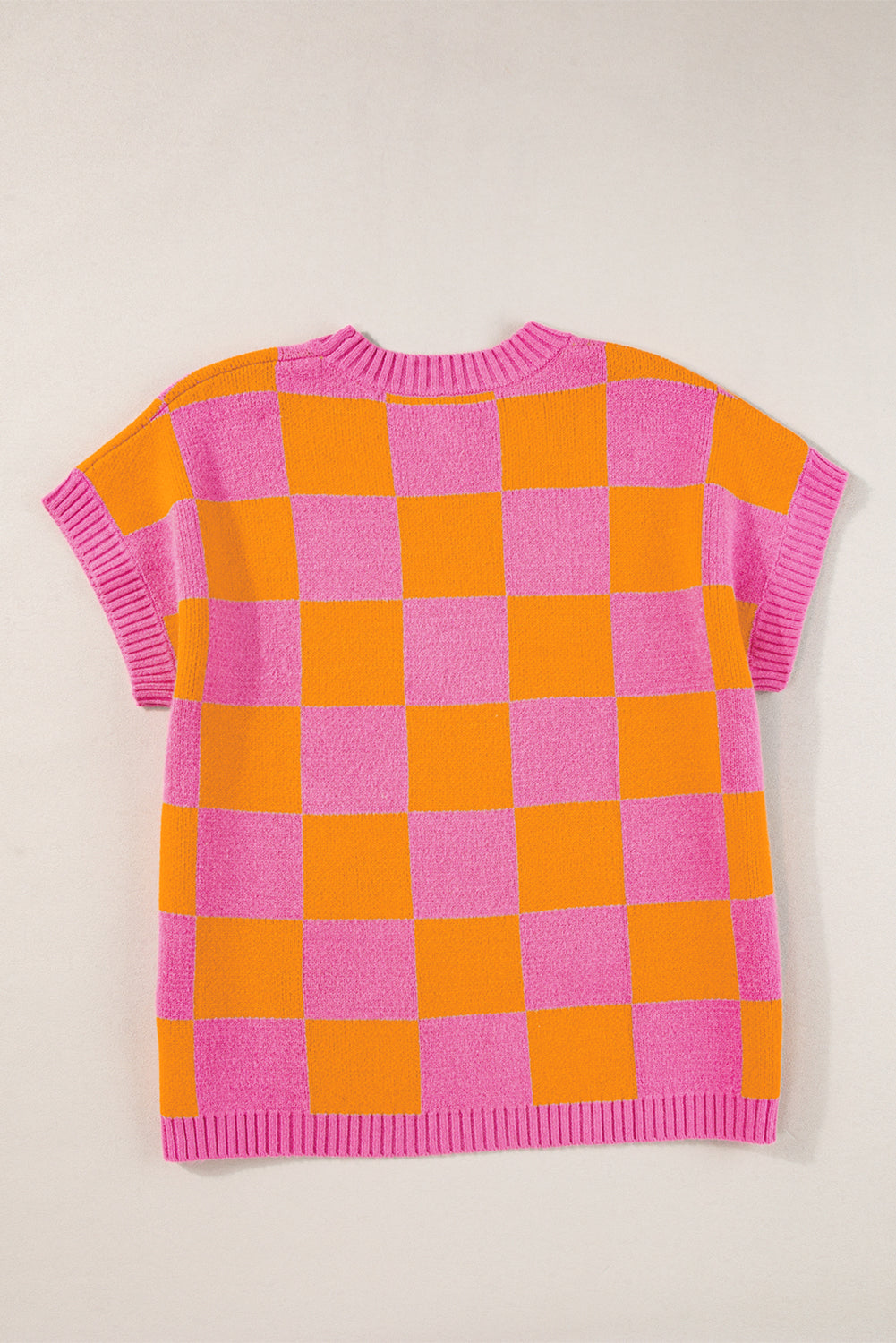 Strawberry Pink Colorblock Plaid Knit Dolman Tee