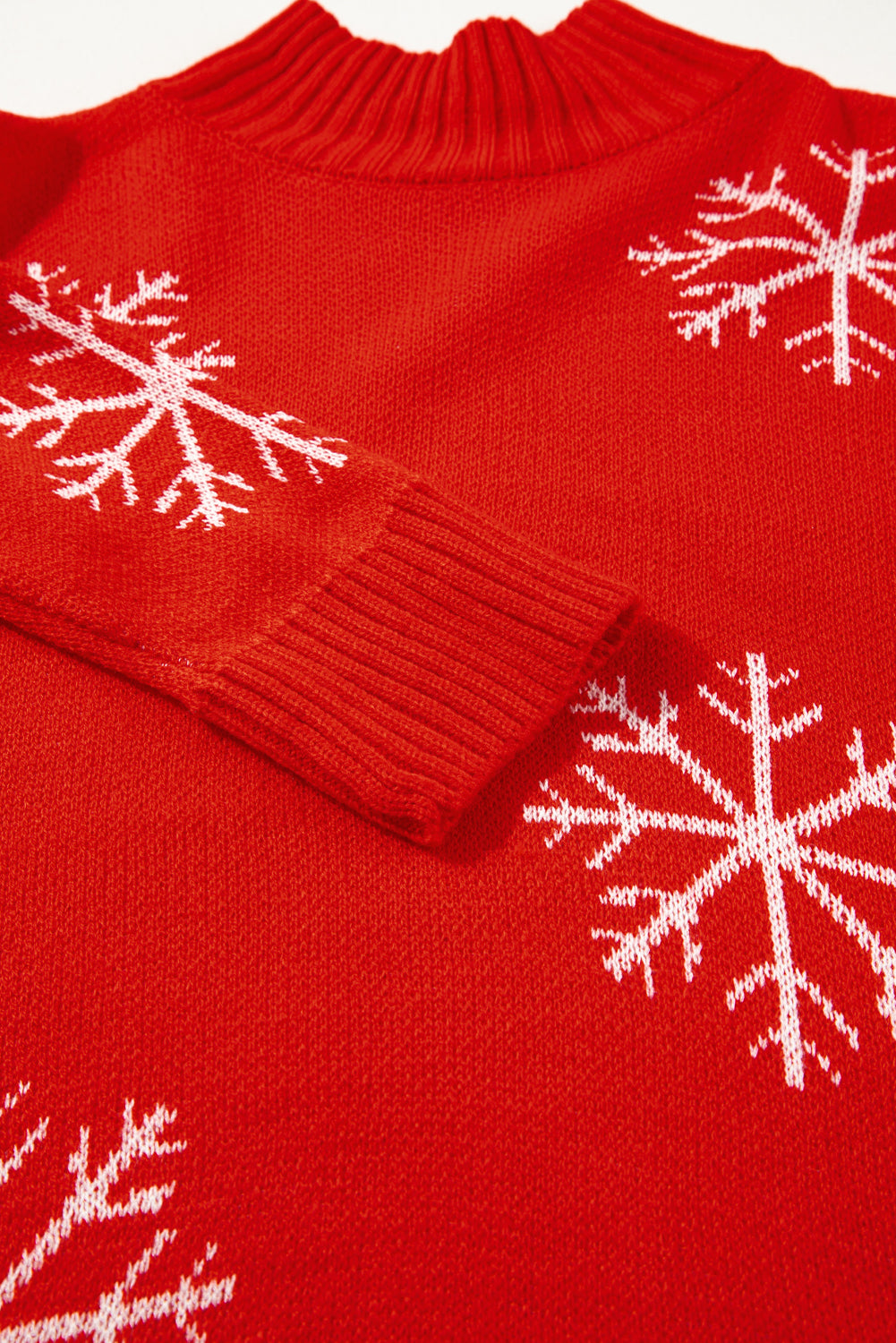 Fiery Red Christmas Snow Printed High Neck Sweater