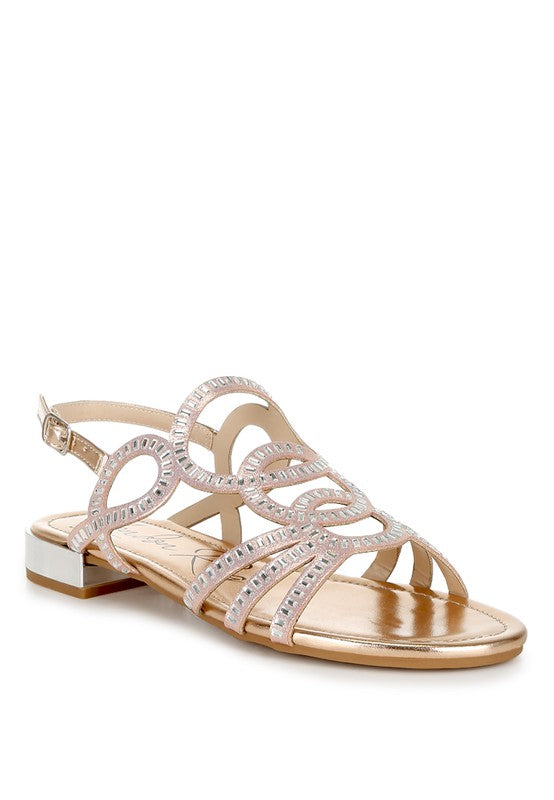 Jisters Cut Out Detail Rhinestone Flat Sandals